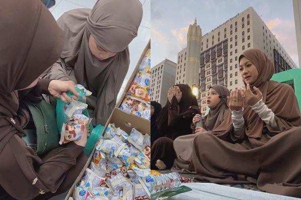7 Potret Ririn Ekawati Buka Puasa di Masjid Nabawi, Bagi-Bagi Takjil