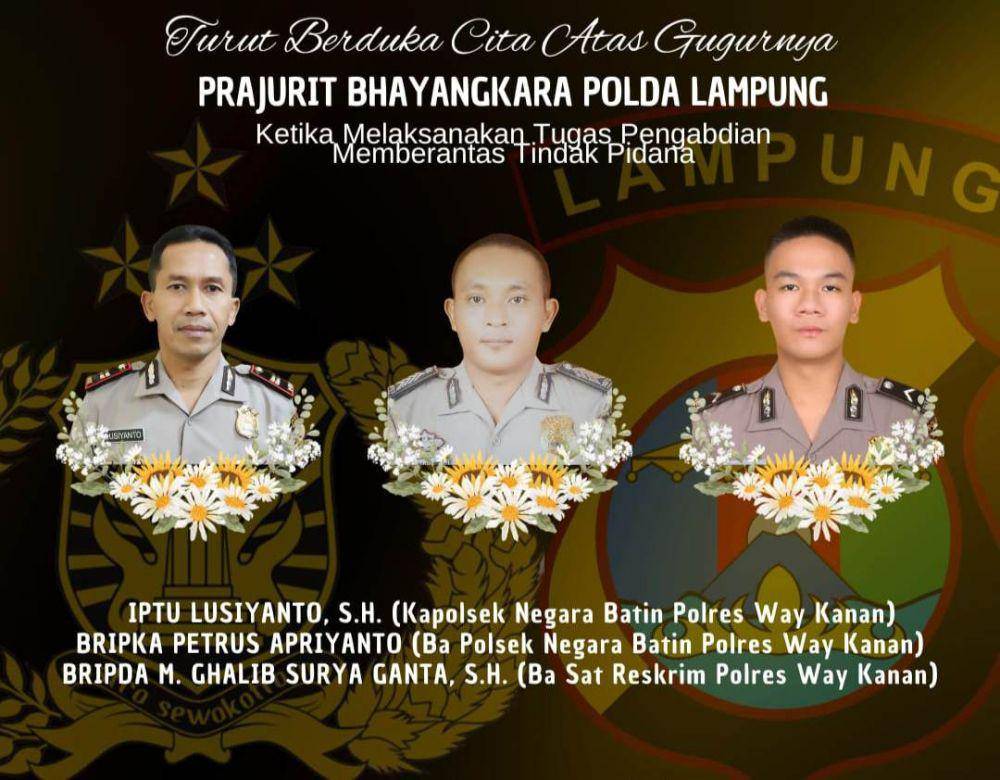Ketiga korban anggota Polres Way Kanan menerima kenaikan pangkat anumerta. (IDN Times/Istimewa).