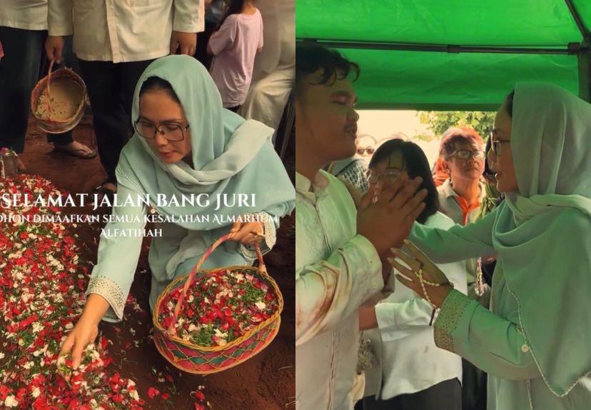 7 Potret Rieke Diah Pitaloka di Pemakaman Mat Solar, Kuatkan Keluarga