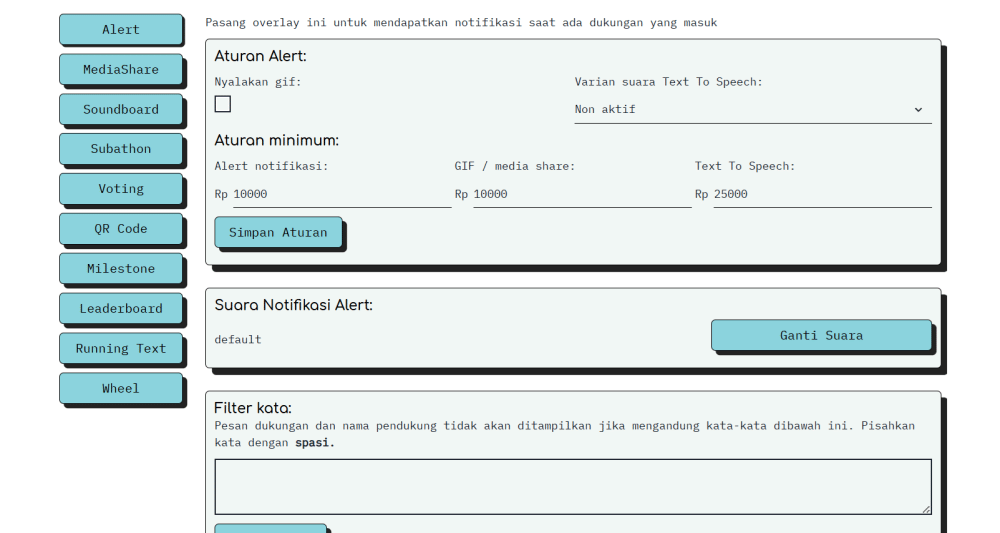 pengaturan overlay Saweria 