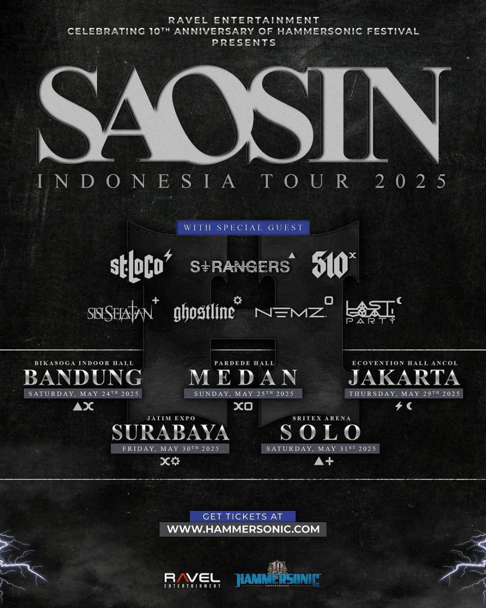 poster Saosin Indonesia Tour 2025 (instagram.com/hammersonicfest)