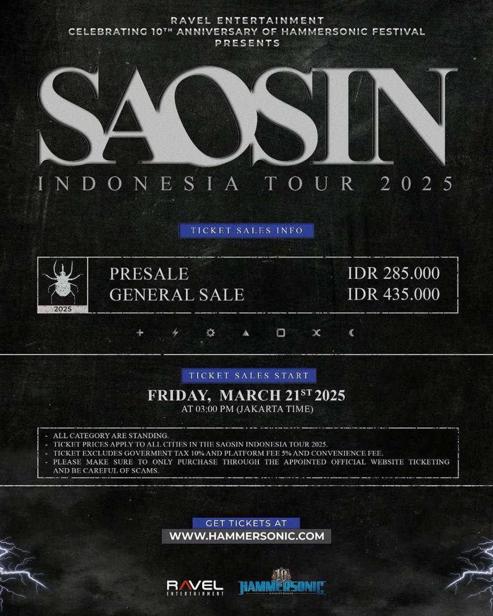 poster Saosin Indonesia Tour 2025 (instagram.com/hammersonicfest)