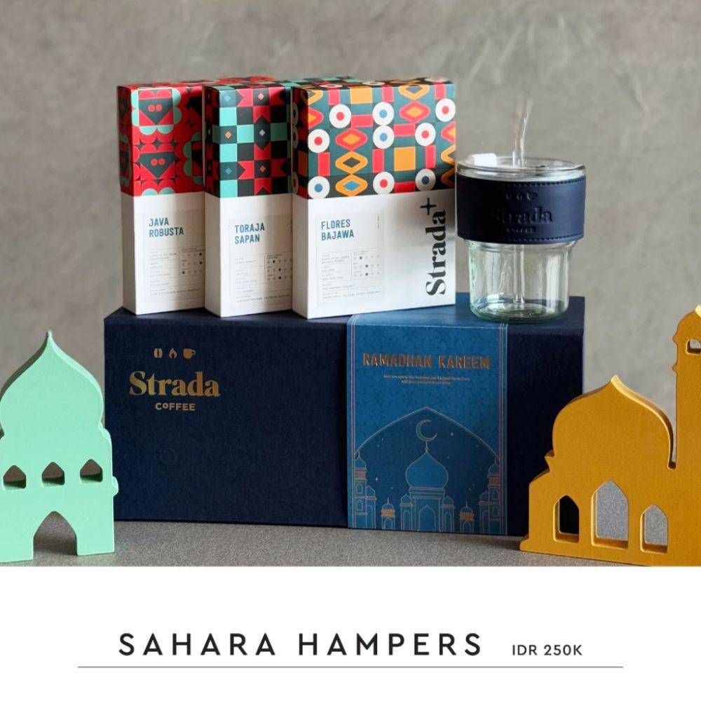 Ilustrasi hampers Lebaran (Shopee/Strada Coffee)