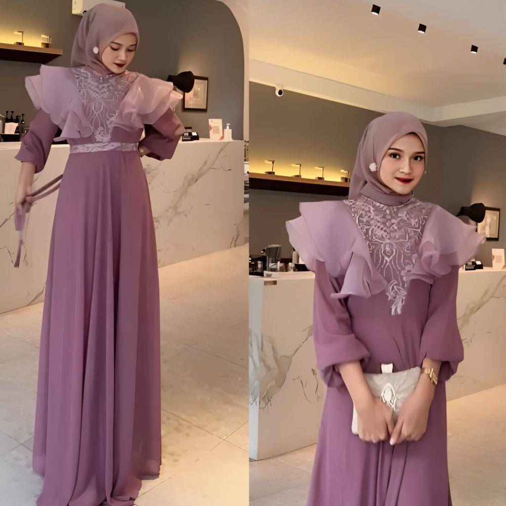 Ilustrasi wanita menggunakan maxi dress (shopee.co.id/Vallina Outfit Official Shop)
