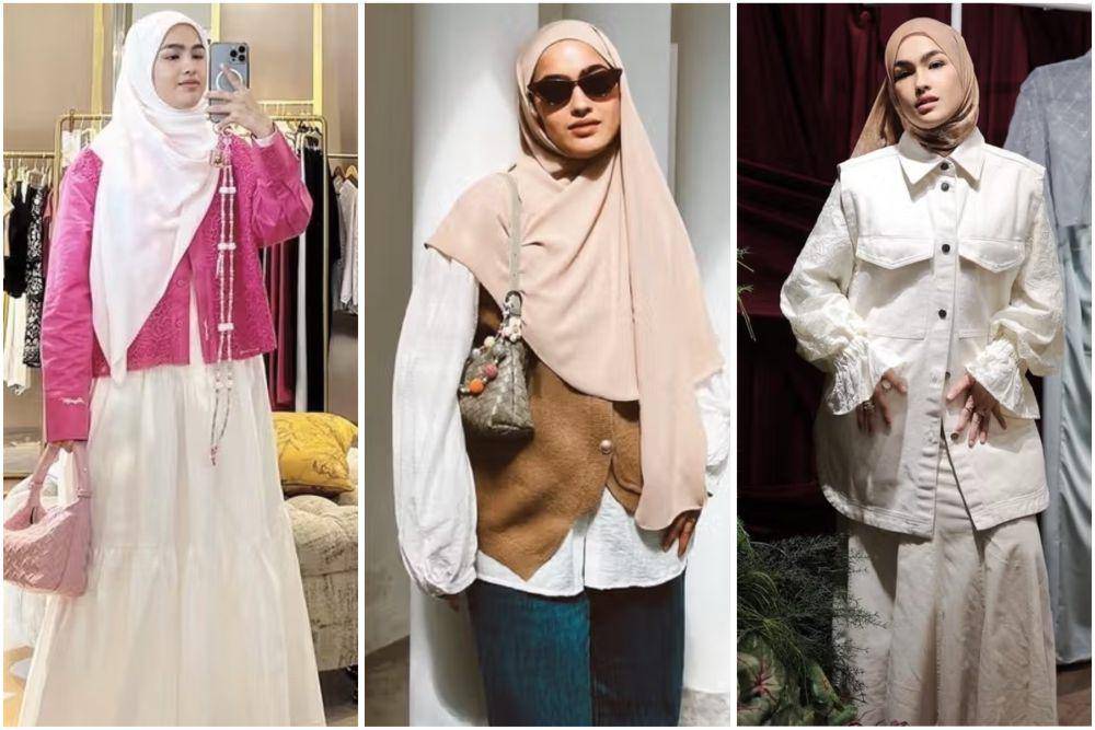 potret ide busana muslim syar’i yang kasual dan anggun ala Elfira Loy