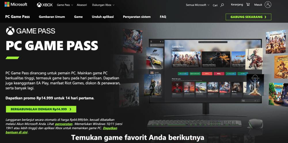 informasi harga berlangganan cloud gaming di Xbox PC Game Pass (xbox.com)