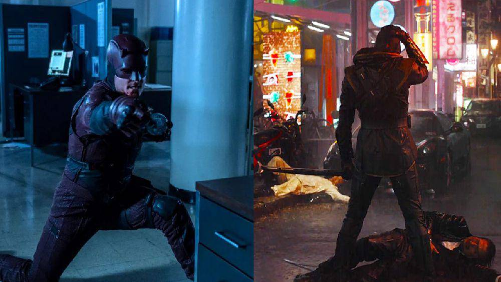 Bullseye mengubah benda biasa menjadi senjata mematikan, sementara Clint jago dalam pertarungan jarak dekat. (dok. Marvel Studios/Daredevil | Avengers: Endgame)