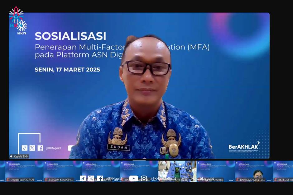 Kepala BKN, Prof. Dr. Zudan Arif Fakrulloh, SH., M.H, dalam acara Sosialisasi Penerapan Multi-Factor Authentication (MFA) pada Platform ASN Digital BKN secara daring melalui kanal YouTube BKN (bkn.go.id)