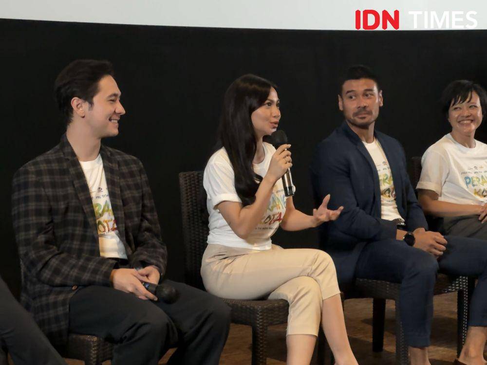 Ariel Tatum dalam konferens pers film Perang Kota pada Senin (24/3/2025) (IDN Times/Elizabeth Chiquita)