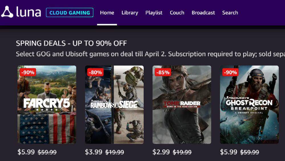 tampilan web Amazon Luna, salah satu penyedia cloud gaming populer pada 2025 (luna.amazon.com)