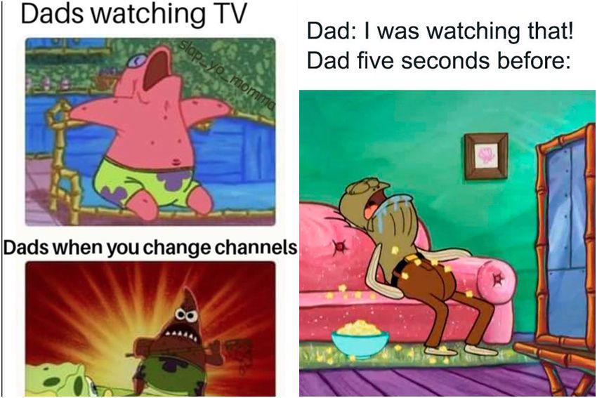 7 Meme SpongeBob tentang Bapak-Bapak, Nyalain TV buat Nemenin Tidur