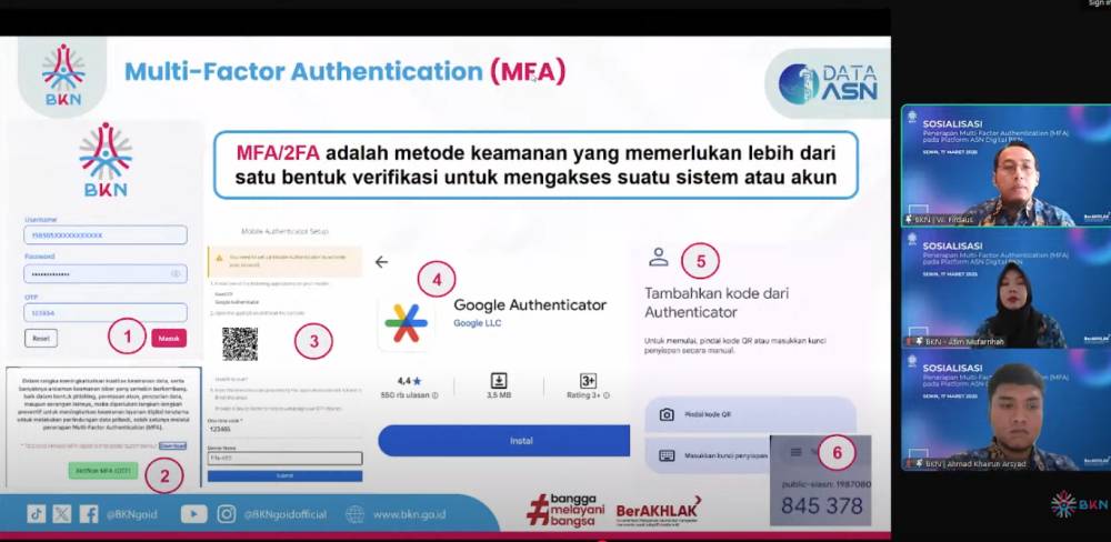 Sosialisasi Penerapan Multi-Factor Authentication (MFA) pada Platform ASN Digital BKN (youtube.com/#ASNPelayanPublik)
