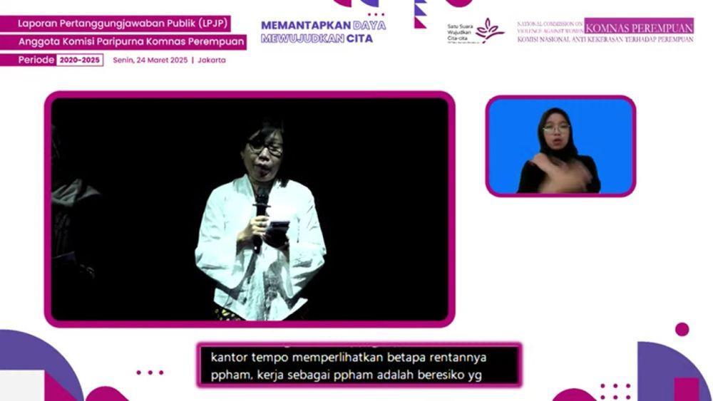 Theresia Sri Endras menyampaikan refleksi dan capaian (YouTube Komnas Perempuan)