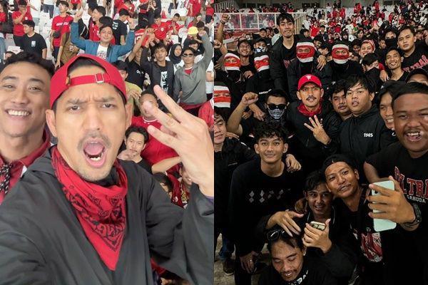 7 Potret Ibnu Jamil Nonton di Tribun Ultras Garuda, Jadi Capotifo