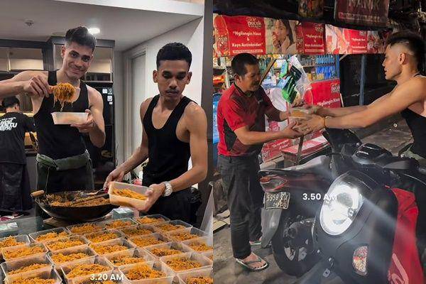 8 Potret Aisar Khaled Bagi-Bagi Makanan saat Sahur, Masak Sendiri
