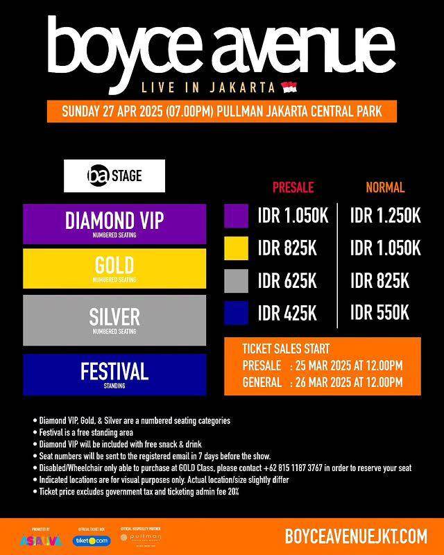 harga tiket konser Boyce Avenue di Jakarta dan cara belinya (Instagram.com/colorasialive)