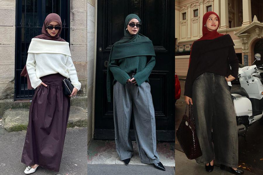 12 Gaya Fashion Hijab Pakai Off Shoulder Top ala Ana Octarina, So Chic