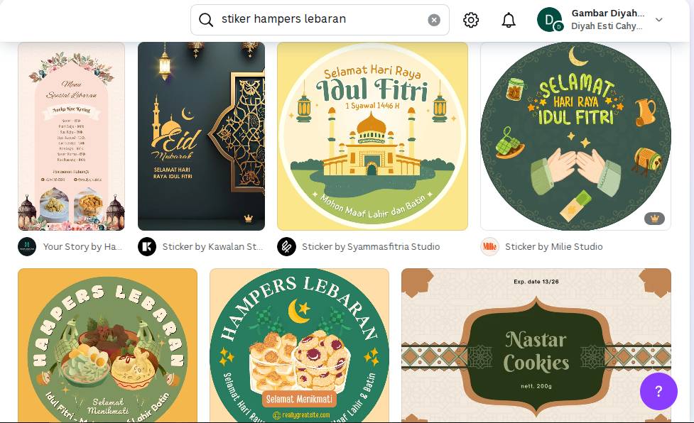 koleksi template stiker hampers Lebaran di Canva (canva.com)