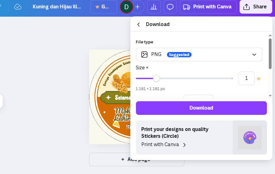 mengunduh desain di Canva (dok. pribadi/Diyah Esti Cahyo Pertiwi)