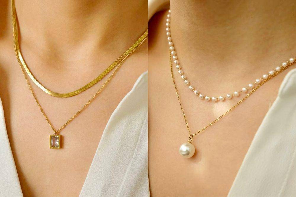 potret ide kalung set gold plated stainless steel ala Velour Jewels (shopee.com/velourjewels)