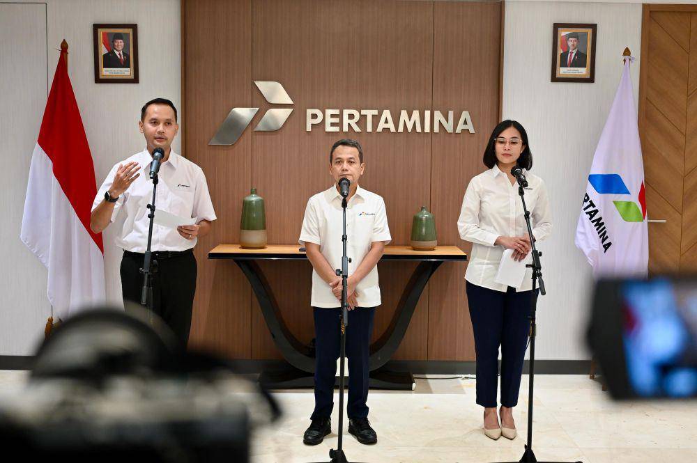 VP Corporate Communication Fadjar Djoko Santoso dalam konferensi pers yang berlangsung di Grha Pertamina, Jakarta Pusat, Kamis (27/5). (dok. Pertamina)