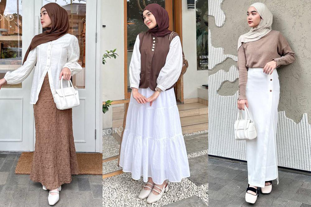 7 Ide Styling OOTD Nuansa Cokelat ala Karina Santi, Anggun Pakai Rok!