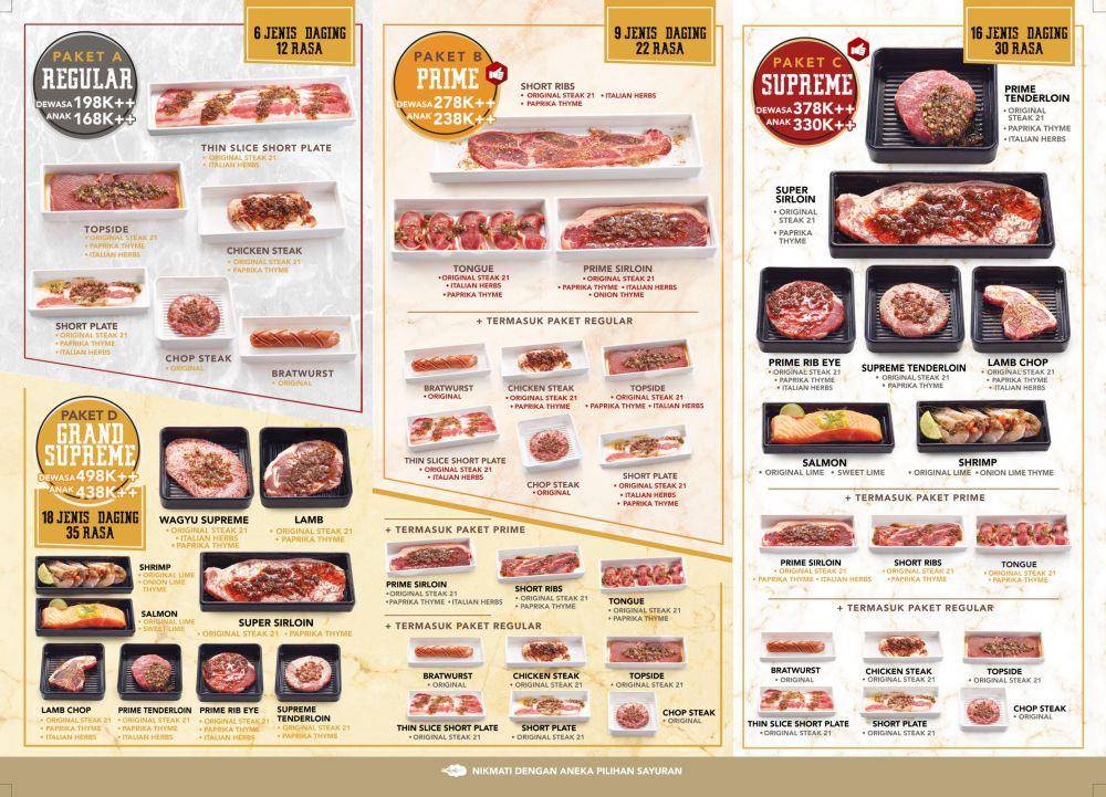 Daftar menu buffet di Steak 21 (steak21.id)