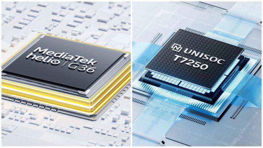 ilustrasi prosesor MediaTek Helio G36 (kiri) dan Unisoc T7250 (kanan) (mi.co.id)
