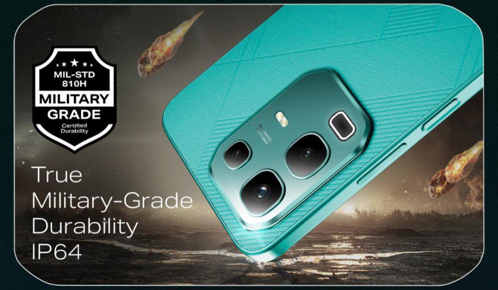 ilustrasi Infinix Note 50x 5G+ yang bersertifikasi IP64 dan MIL-STD810H (infinixmbiles.com)