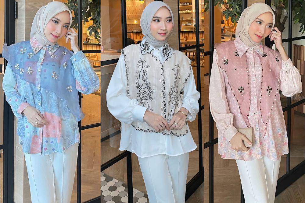 potret ide outfit hijab serba blouse pattern ala Zahra Ramadhani (instagram.com/zahrasucirr)