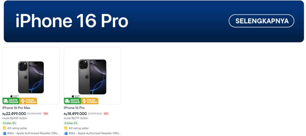 harga pre-order iPhone 16 series di Blibli (blibli.com)