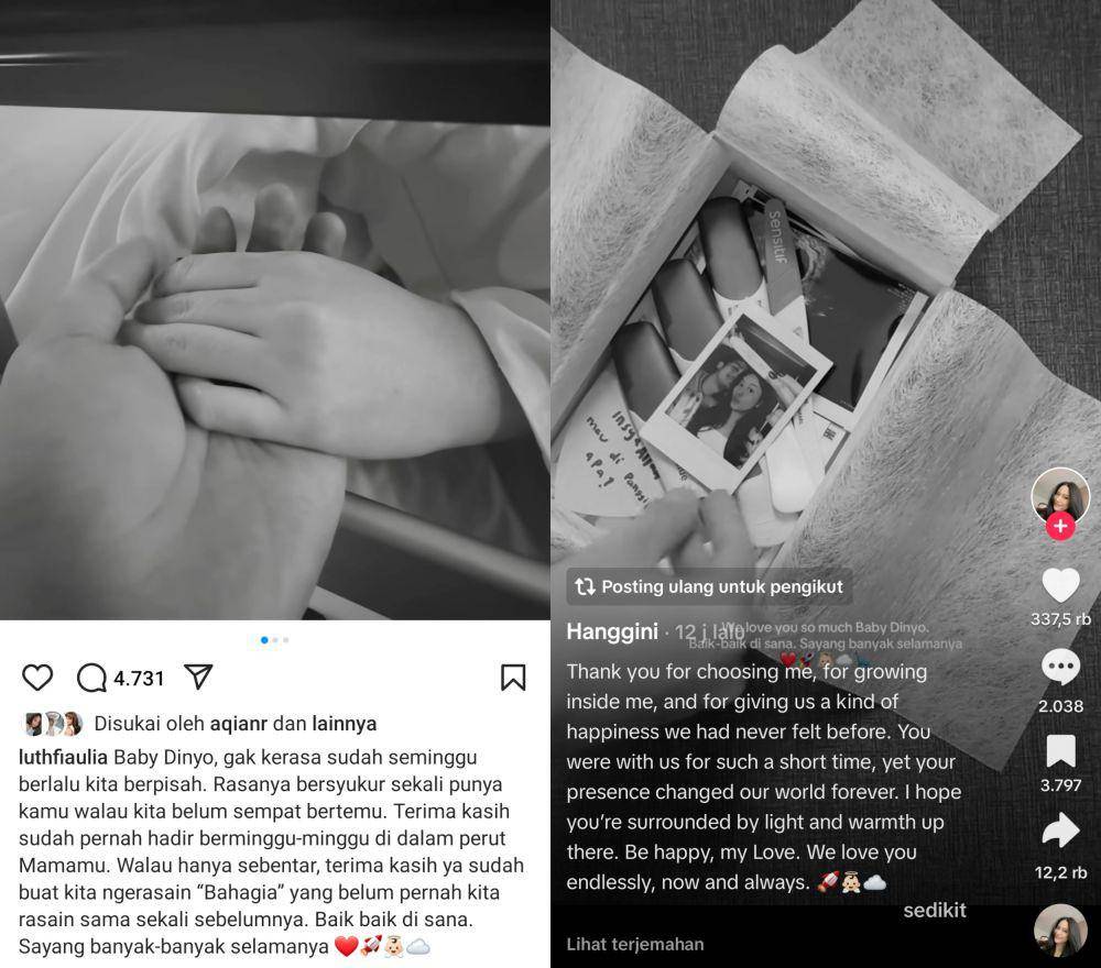 Hanggini dan Luthfi Aulia umumkan keguguran (Instagram.com/lutfhiaulia | TikTok.com/hangginii)