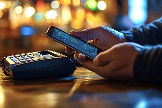 ilustrasi penggunaan NFC pada smartphone dan mesin EDC (vecteezy.com/Oleh Bilovus)