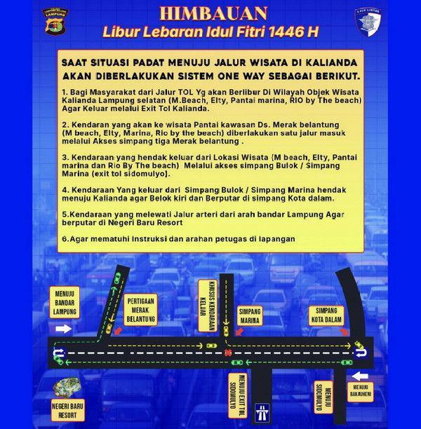 Polres Lampung Selatan menerapkan sistem one way untuk jalur menuju lokasi wisata. (Dok. Polres Lamsel).