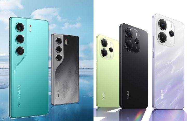 TECNO Camon 40 dan Redmi Note 14 (tecno-mobile.com | mi.co.id)
