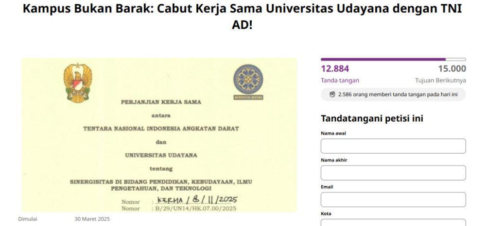 Kerja Sama Unud dan TNI Dinilai Batasi Kebebasan Akademik