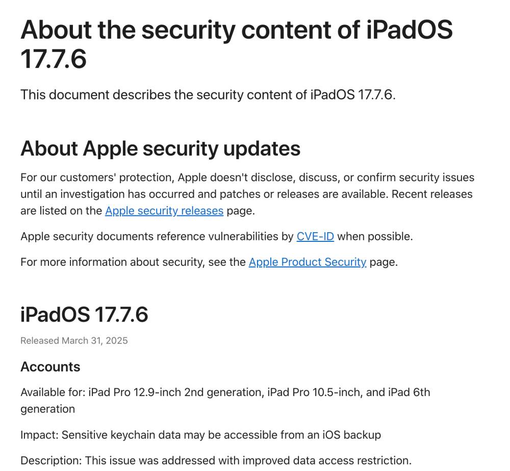 Apple juga merilis iPadOS 17.7.6 (support.apple.com)