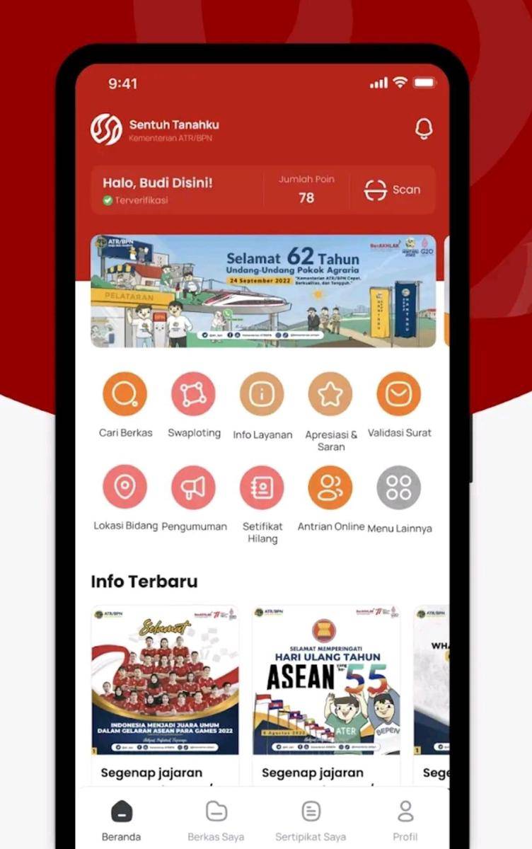 Tampilan layar aplikasi Sentuh Tanahku. (Dokumentasi BPN)