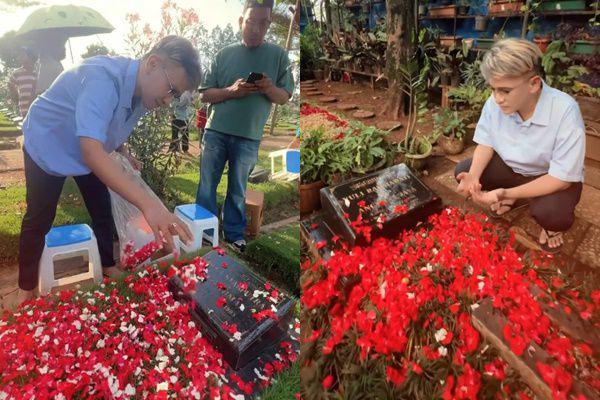 7 Potret Ruben Onsu Ziarah ke Makam Olga Syahputra dan Julia Perez
