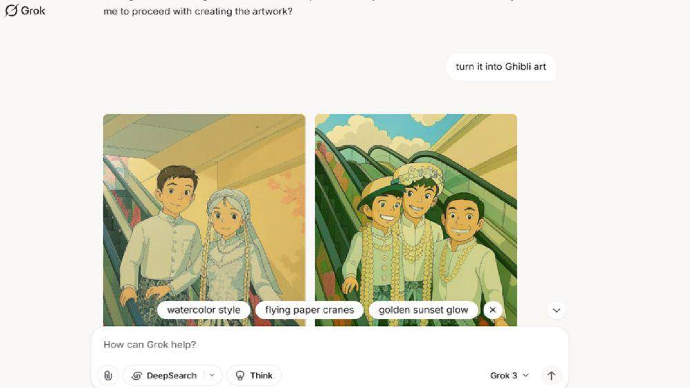 Hasil ubah foto ke ilustrasi Ghibli menggunakan GrokAI. (grok.com)