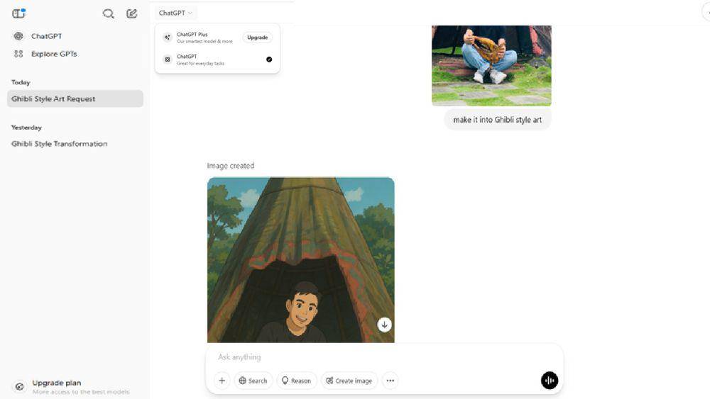 Mengubah foto menjadi ilustrasi Ghibli dengan ChatGPT. (chatgpt.com)
