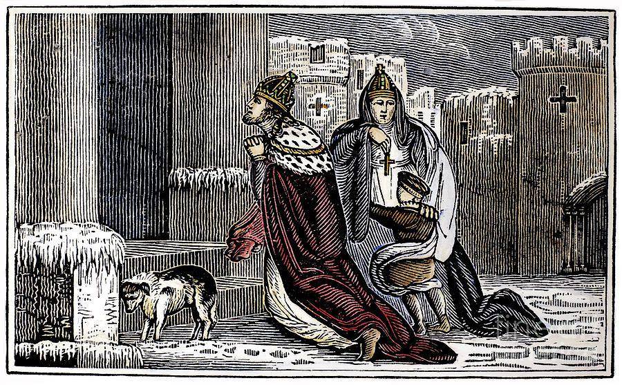 ilustrasi Kaisar Henry IV menemui Paus Gregorius VII (commons.m.wikimedia.org/John Foxe)