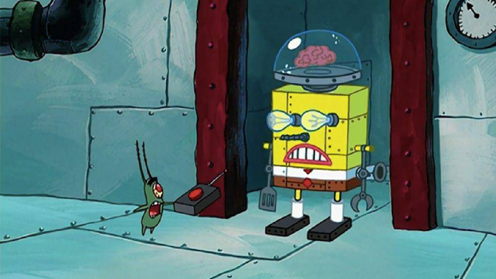 Plankton memindahkan otak SpongeBob ke tubuh robot. (dok. Nickelodeon/SpongeBob SquarePants)