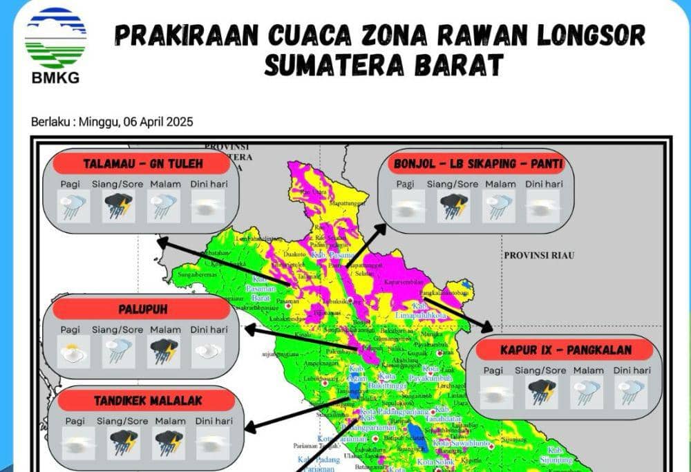 Peta lokasi rawan longsor di Sumatra Barat (Foto: BMKG Minangkabau)