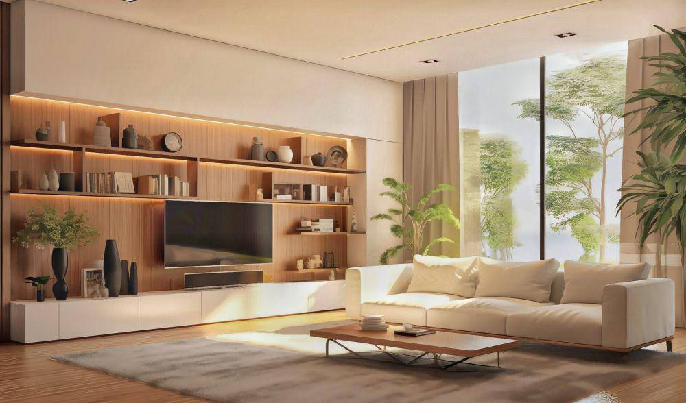 ilustrasi desain ruang tv minimalis (vecteezy.com/stylegraphic)