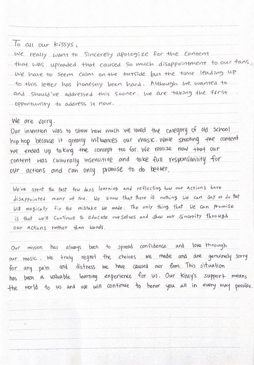 surat permintaan maaf dari para member (instagram.com/kissoflife_s2)