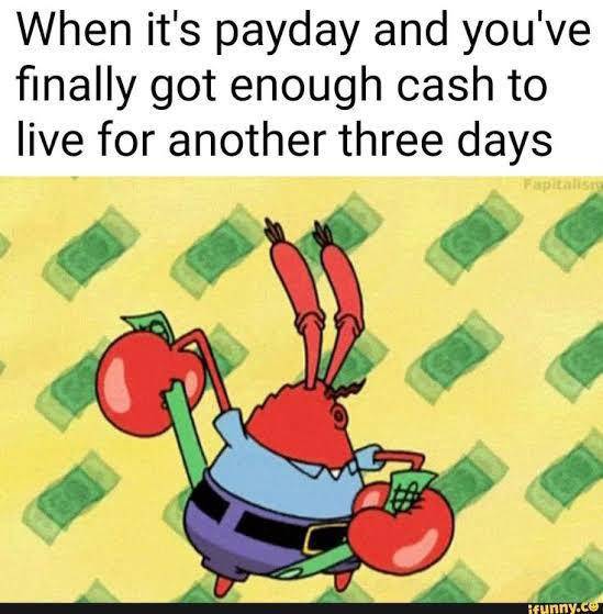 meme SpongeBob tentang gajian (reddit.com/r/BikiniBottomTwitter)