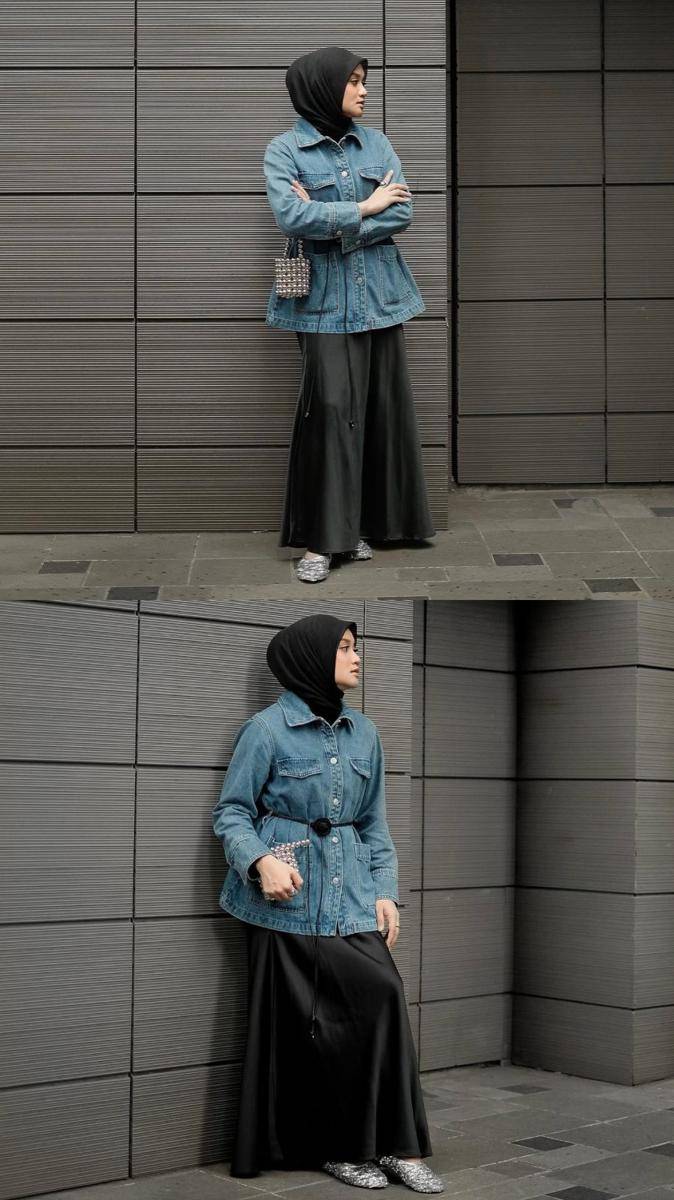 potret ide OOTD hijab kasual serba oversize pants dan skirt ala Annisa Parmana (instagram.com/annisaparmana)