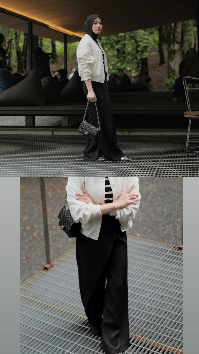 potret ide OOTD hijab kasual serba oversize pants dan skirt ala Annisa Parmana (instagram.com/annisaparmana)