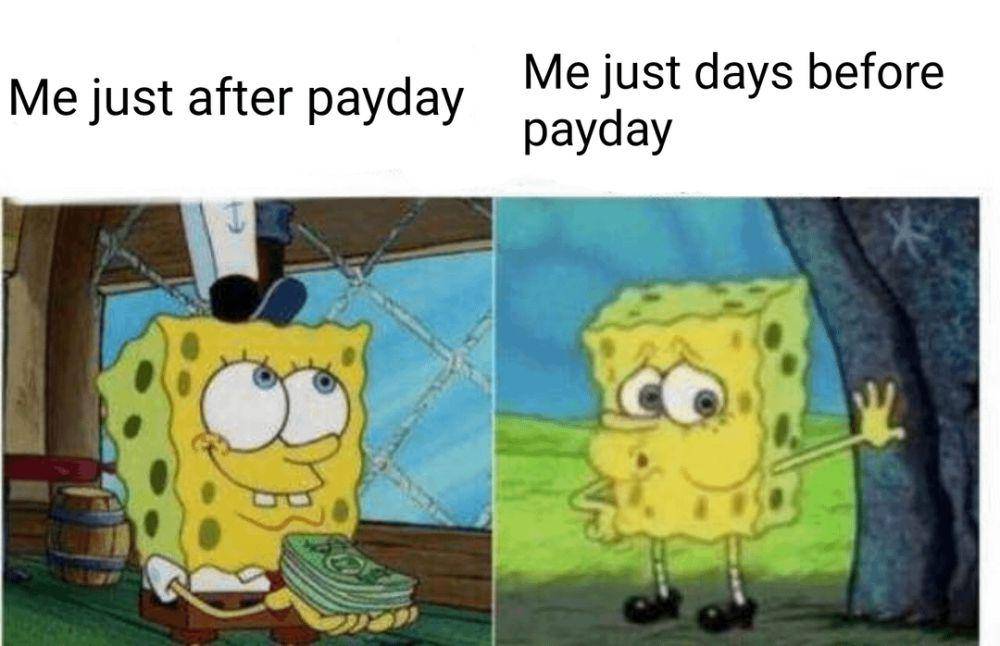 meme SpongeBob tentang gajian (reddit.com/user/KarmaYaBish)